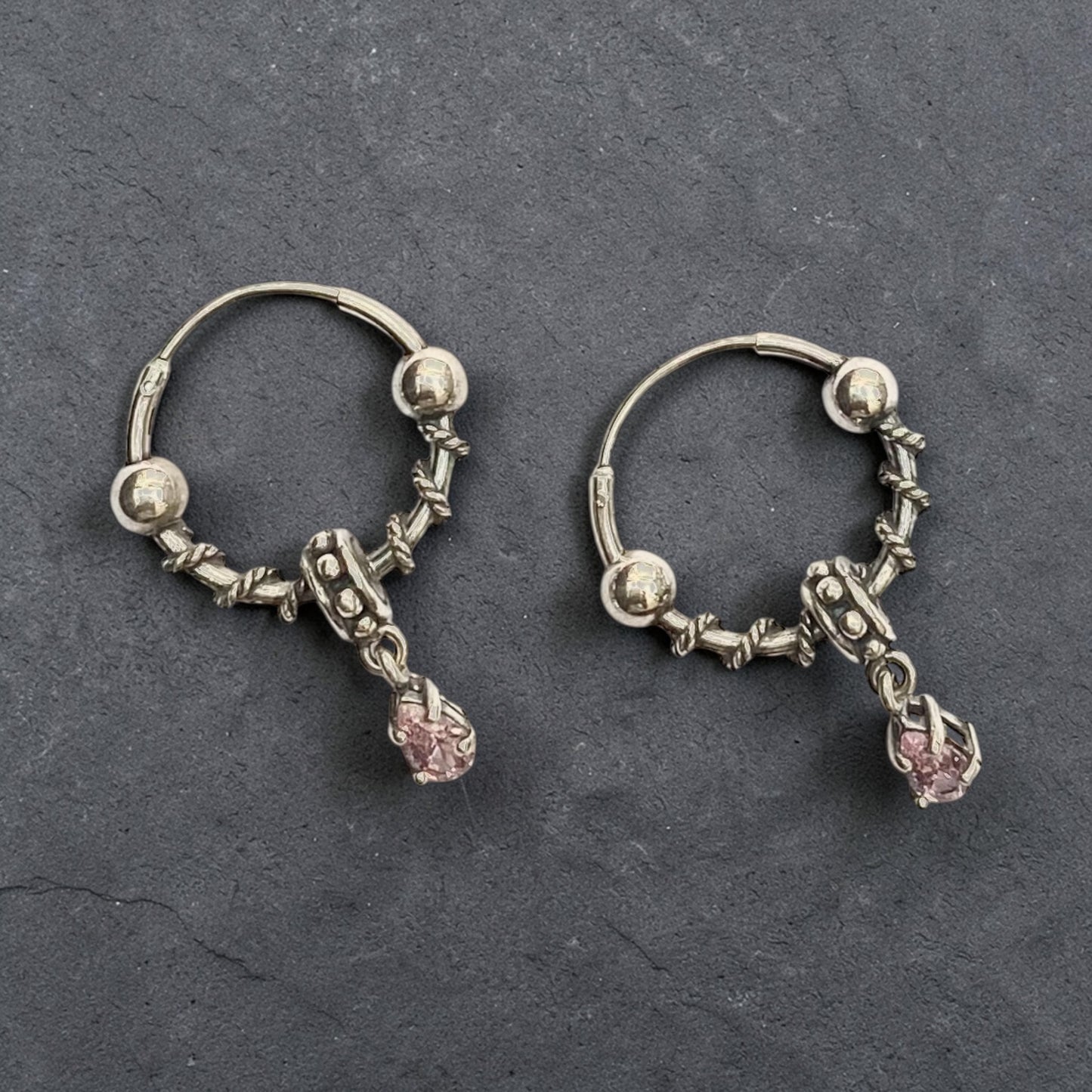 925 Sterling Silver Earrings ( Pink )