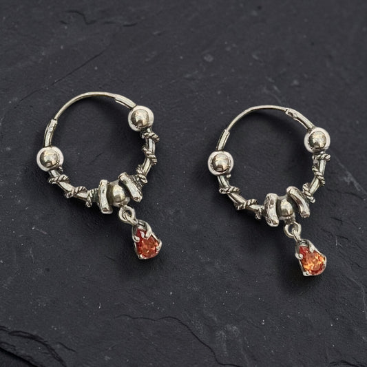 925 Sterling Silver Earrings ( Orange )