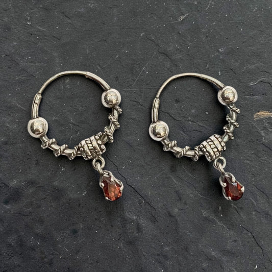 925 Sterling Silver Earrings ( Ruby Red )