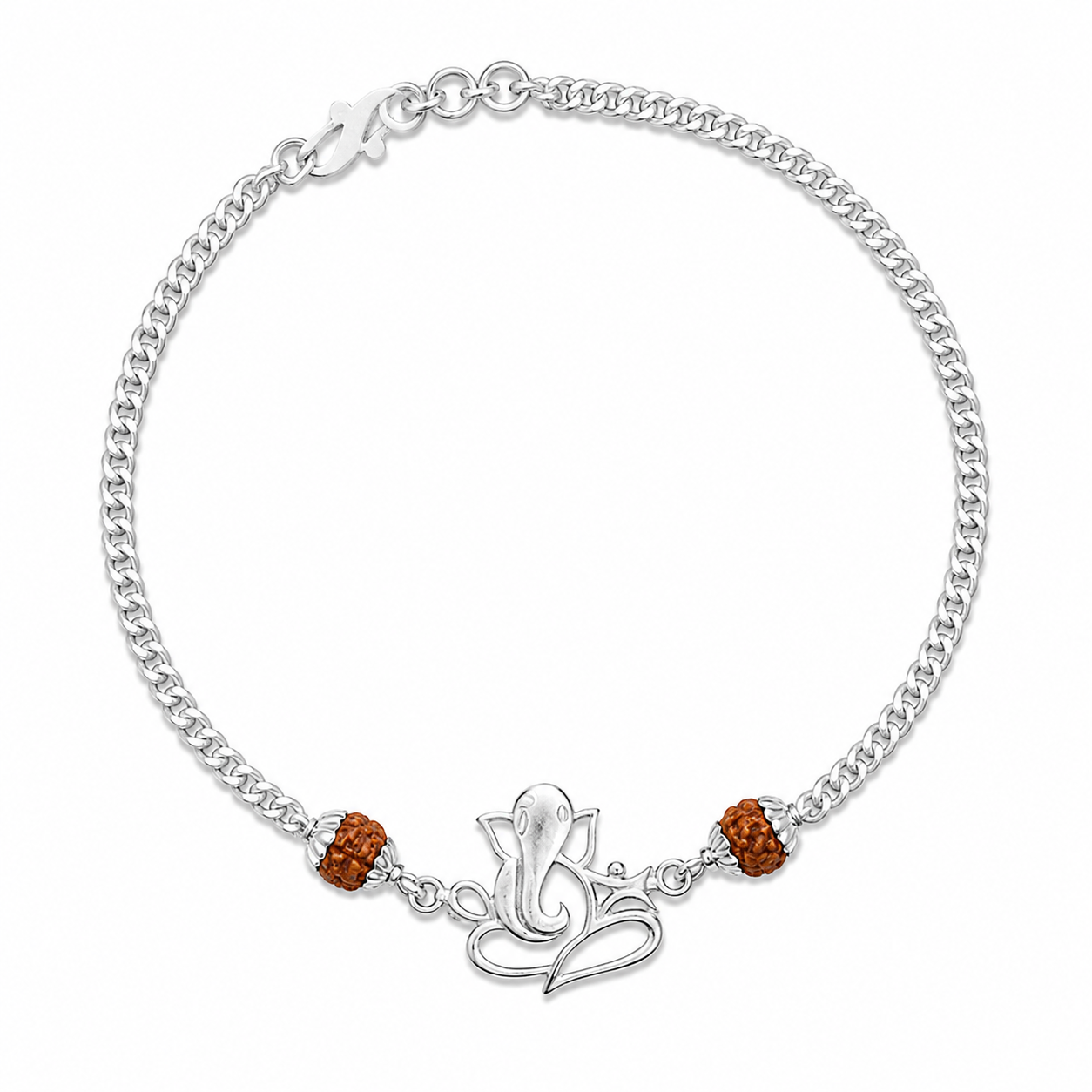 Pure Silver Rudraksha Rakhi for Brother with Chain | Design: Ganesh (RKH-RMR-43)