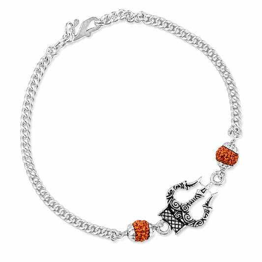 Pure Silver Rudraksha Rakhi for Brother with Chain | Design: Trishul (RKH-RMR-49)