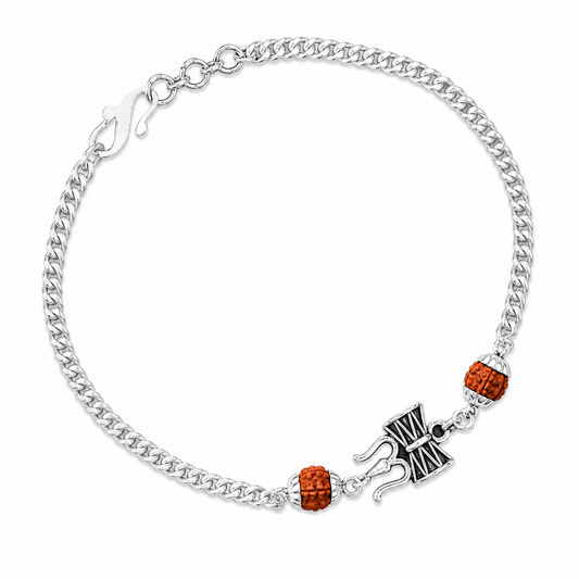 Pure Silver Rudraksha Rakhi for Brother with Chain | Design: Trident (RKH-RMR-50)