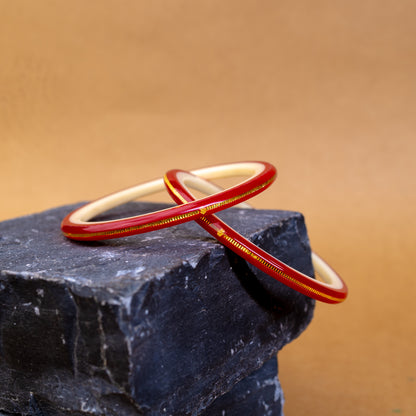 "Top view of Handmade 22kt (916) Yellow Gold Pola Bangles"