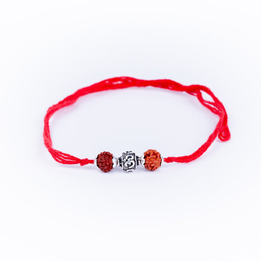 925 Pure Silver Rakhi for Brother with Cotton Thread | Free Size | Design - Spiritual Om Beads (HJRKH-D1)