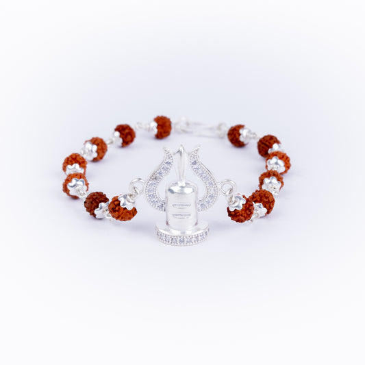 Pure Silver Rudraksha Rakhi for Brother | Silver Rakhi For Brother | Design: Shivling and Trishul (HJRKH-100)