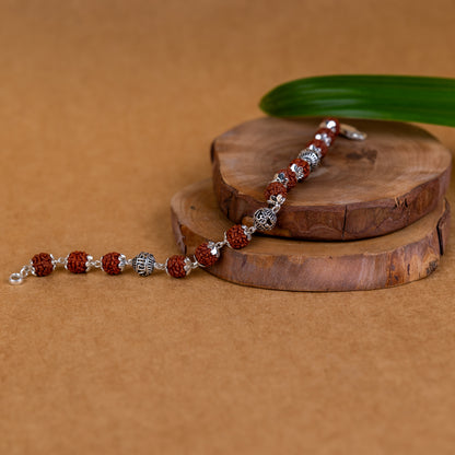 925 Pure Silver Rudraksha Rakhi for Brother | Silver Rakhi For Brother | Design: Om Namah Shivay Beads (HJRKH9-82)