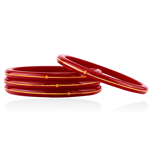 22kt (916) Yellow Gold Pola Bangles - Red (Set of 4 Pcs)