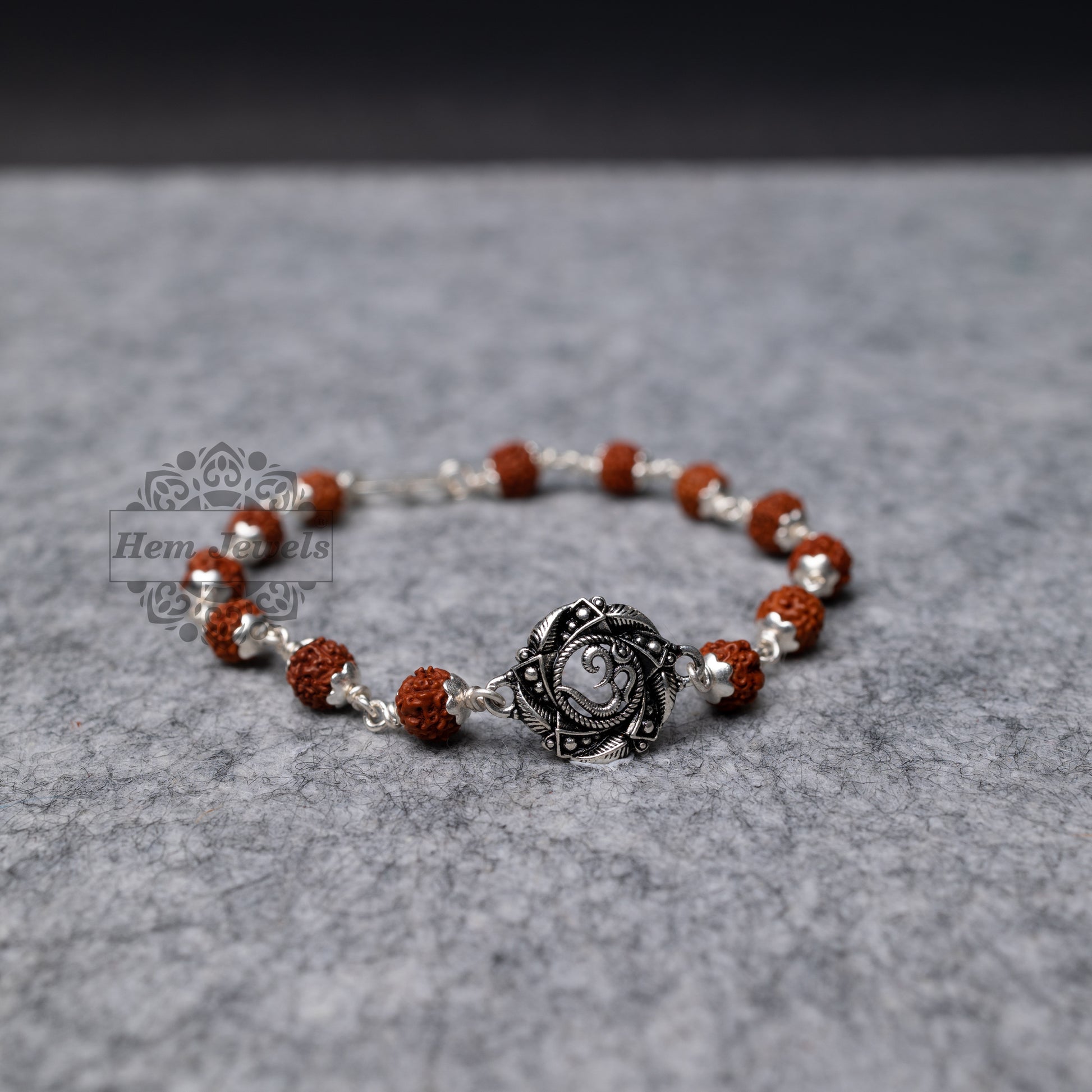 Silver Rudraksha Rakhi with Om in Mandala Motif - Top View